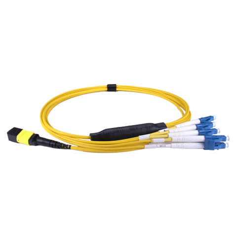 Câble CPR jaune Breakout OS2 BASE-12 MPO (f) vers 4X LC(DX) de 3 m, méthode B