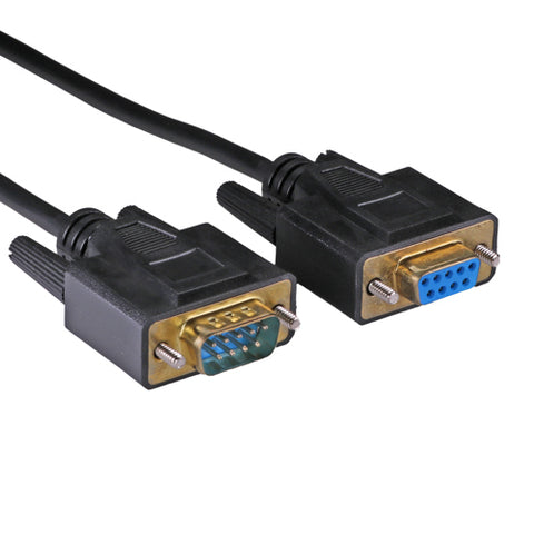 2m RS232 Serial DB9 Male - Female All Lines Black PVC Cable