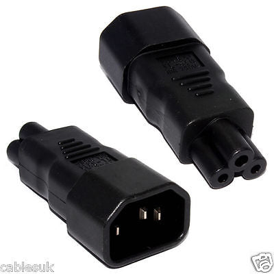 BLACK Power IEC Male C14 to 3 Pin CloverLeaf C5 Female Power Adaptor Adapter