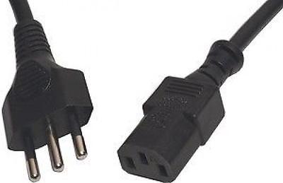 Power Cable Swiss Mains Male Plug to IEC C13 Female Socket Black 2m
