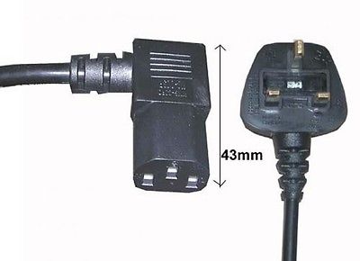 Power Cable UK Mains Fused Male Plug to IEC C13 Female Right Angle 5A Black 2m