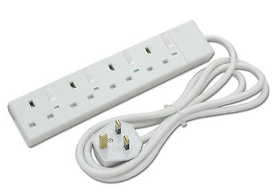 Power Strip UK Mains Male Plug to 4x Switched Female Sockets 2m
