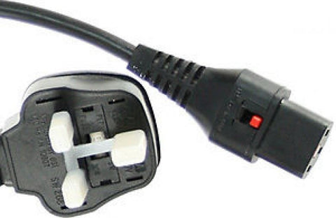 Power Cable UK Mains Male 5A Fused Plug to IEC C13 Female Socket Lock Black 2m