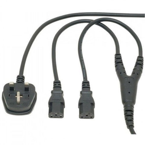 Power Cable UK Mains Male Plug to 2 x IEC C13 Female Sockets Y Split