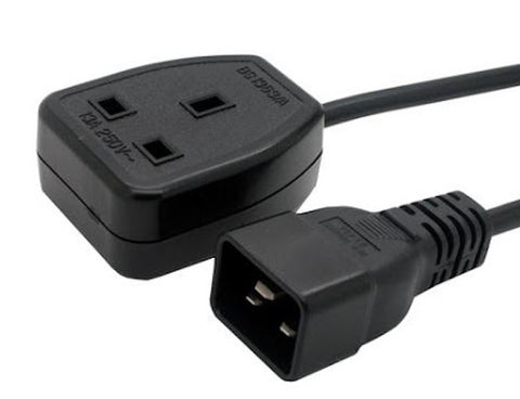 IEC C20 plug to UK 13A Single socket Adapter Lead cable 1G BLACK